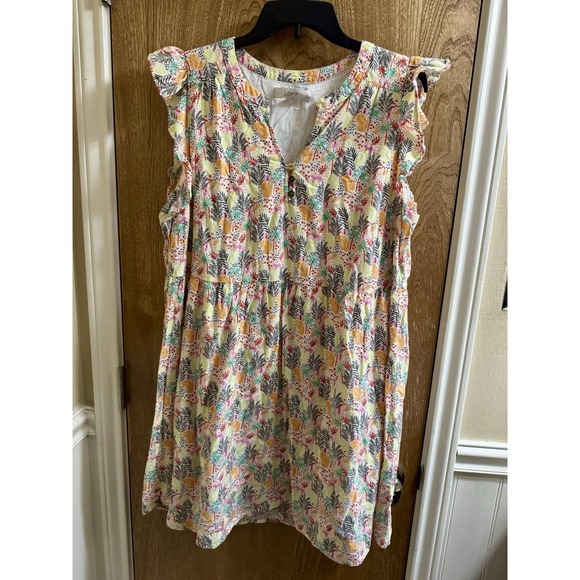 Loft Paradise Ruffle Button Dress Colorful Monkey Tiger Jungle Print Women's XL - Picture 1 of 11